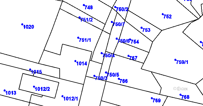Parcela st. 750/4 v KÚ Lužná u Rakovníka, Katastrální mapa
