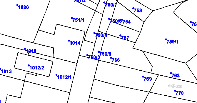 Parcela st. 750/5 v KÚ Lužná u Rakovníka, Katastrální mapa