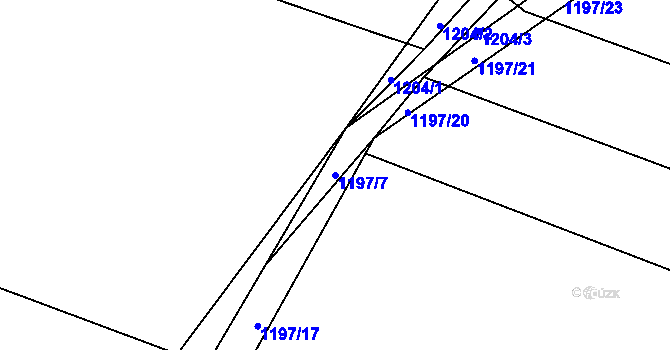 Parcela st. 1197/7 v KÚ Lužná u Rakovníka, Katastrální mapa