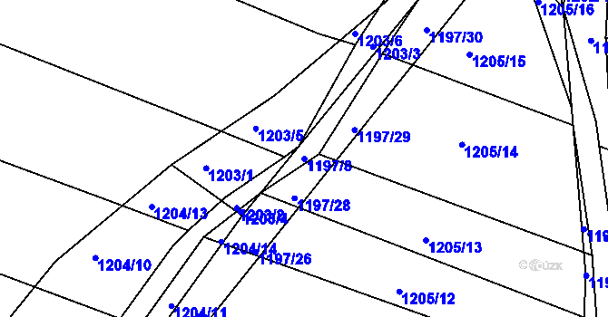 Parcela st. 1197/8 v KÚ Lužná u Rakovníka, Katastrální mapa