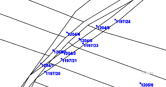 Parcela st. 1197/23 v KÚ Lužná u Rakovníka, Katastrální mapa