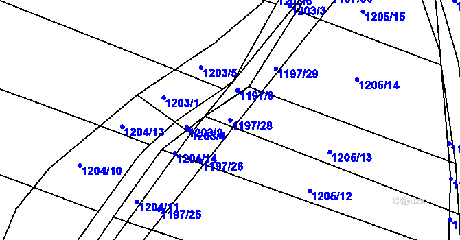 Parcela st. 1197/28 v KÚ Lužná u Rakovníka, Katastrální mapa