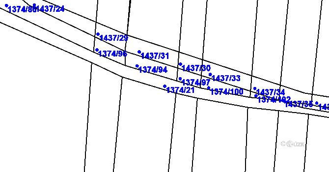 Parcela st. 1374/21 v KÚ Lužná u Rakovníka, Katastrální mapa