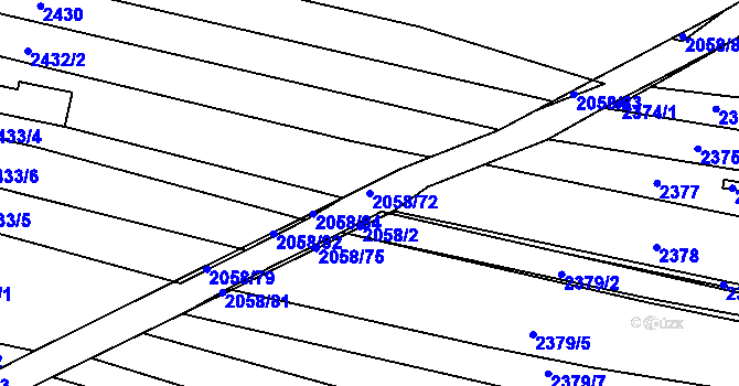 Parcela st. 2058/72 v KÚ Lužná u Rakovníka, Katastrální mapa