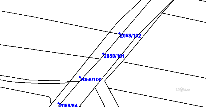 Parcela st. 2058/101 v KÚ Lužná u Rakovníka, Katastrální mapa