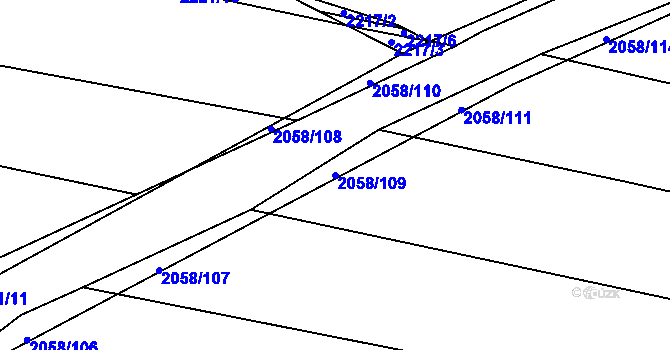 Parcela st. 2058/109 v KÚ Lužná u Rakovníka, Katastrální mapa