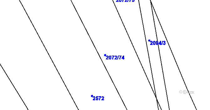 Parcela st. 2072/74 v KÚ Lužná u Rakovníka, Katastrální mapa