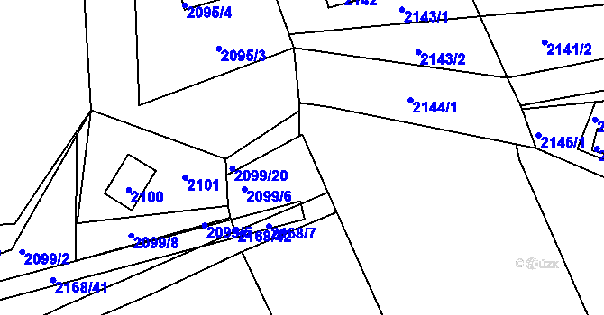 Parcela st. 2169/72 v KÚ Lužná u Rakovníka, Katastrální mapa