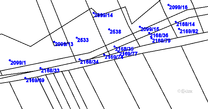 Parcela st. 2169/74 v KÚ Lužná u Rakovníka, Katastrální mapa