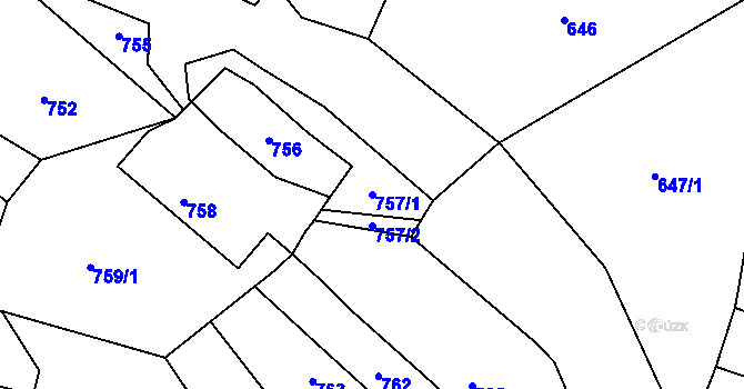 Parcela st. 757/1 v KÚ Lužná u Rakovníka, Katastrální mapa