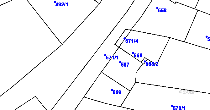 Parcela st. 571/1 v KÚ Lužná u Rakovníka, Katastrální mapa