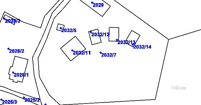 Parcela st. 2032/7 v KÚ Lužná u Rakovníka, Katastrální mapa