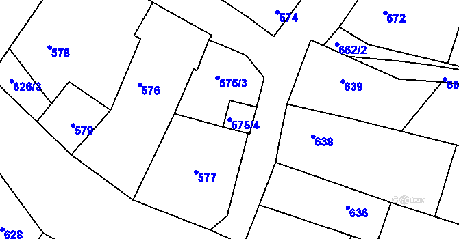 Parcela st. 575/4 v KÚ Lužná u Rakovníka, Katastrální mapa
