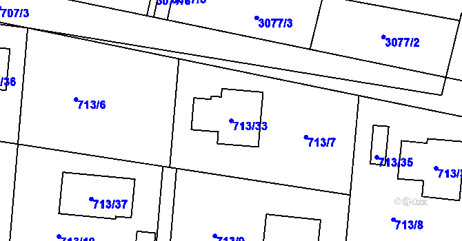 Parcela st. 713/33 v KÚ Lužná u Rakovníka, Katastrální mapa