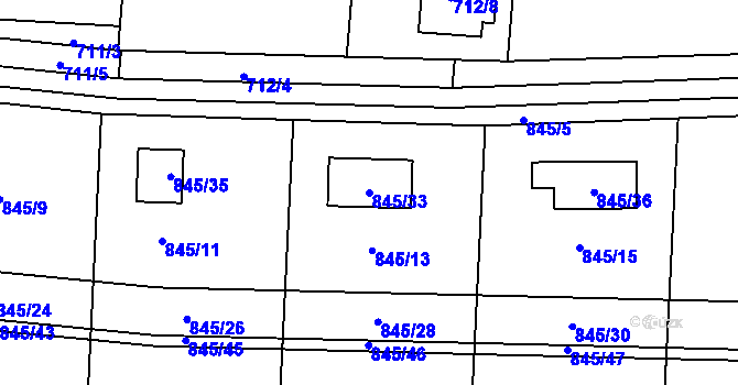 Parcela st. 845/33 v KÚ Lužná u Rakovníka, Katastrální mapa