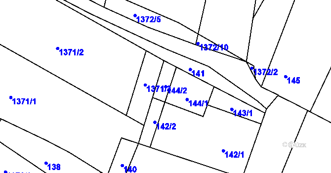 Parcela st. 144/2 v KÚ Lužná u Rakovníka, Katastrální mapa