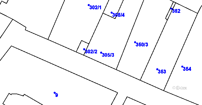 Parcela st. 305/3 v KÚ Lužná u Rakovníka, Katastrální mapa