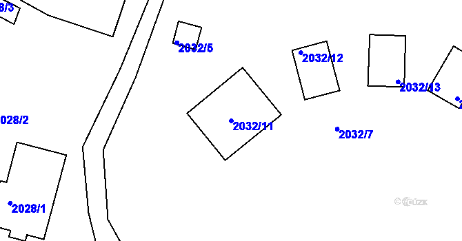 Parcela st. 2032/11 v KÚ Lužná u Rakovníka, Katastrální mapa