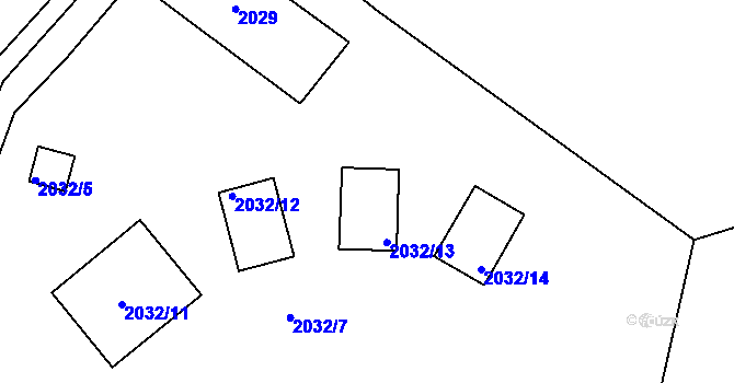 Parcela st. 2032/13 v KÚ Lužná u Rakovníka, Katastrální mapa