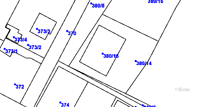 Parcela st. 380/16 v KÚ Lužná u Rakovníka, Katastrální mapa