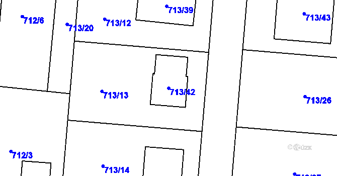 Parcela st. 713/42 v KÚ Lužná u Rakovníka, Katastrální mapa