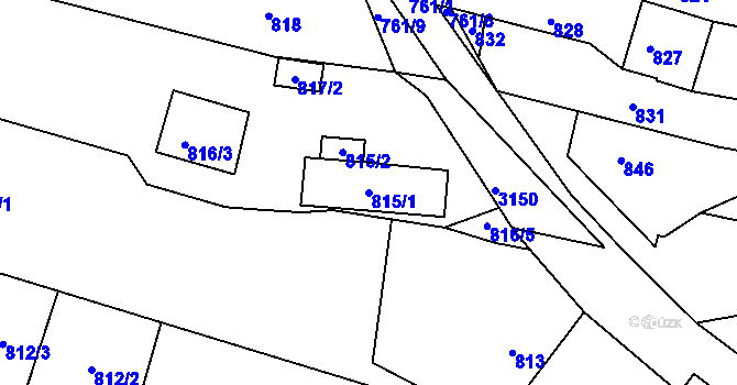 Parcela st. 815/1 v KÚ Lužná u Rakovníka, Katastrální mapa