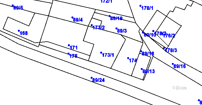 Parcela st. 173/1 v KÚ Lužná u Rakovníka, Katastrální mapa