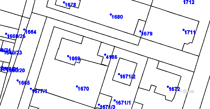 Parcela st. 4186 v KÚ Lužná u Rakovníka, Katastrální mapa