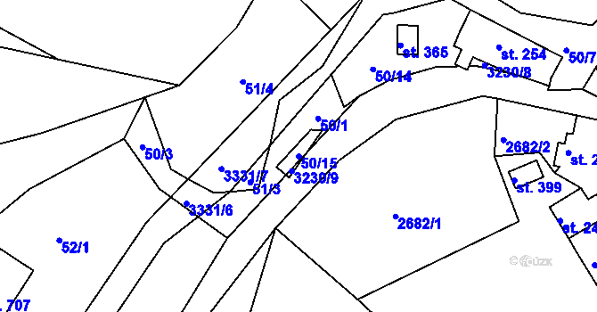 Parcela st. 50/15 v KÚ Lužná u Vsetína, Katastrální mapa