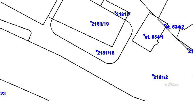Parcela st. 2181/18 v KÚ Lužná u Vsetína, Katastrální mapa