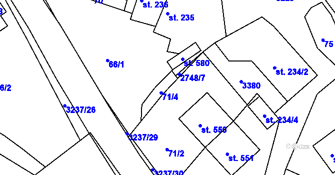 Parcela st. 71/4 v KÚ Lužná u Vsetína, Katastrální mapa