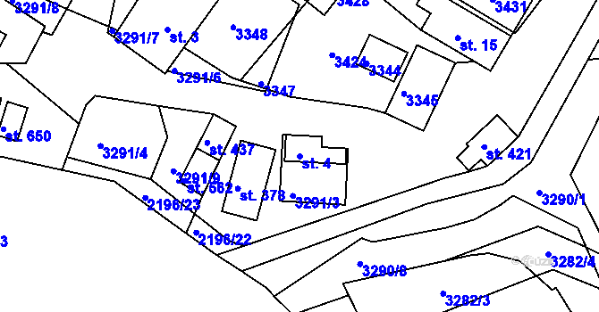 Parcela st. 4 v KÚ Lužná u Vsetína, Katastrální mapa