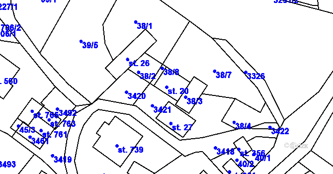Parcela st. 20 v KÚ Lužná u Vsetína, Katastrální mapa