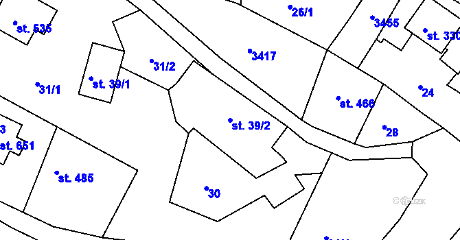 Parcela st. 39/2 v KÚ Lužná u Vsetína, Katastrální mapa