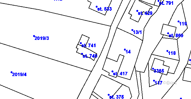 Parcela st. 55 v KÚ Lužná u Vsetína, Katastrální mapa