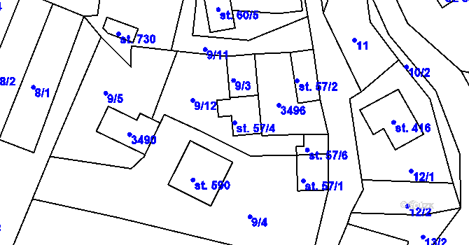 Parcela st. 57/4 v KÚ Lužná u Vsetína, Katastrální mapa