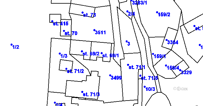 Parcela st. 69/1 v KÚ Lužná u Vsetína, Katastrální mapa