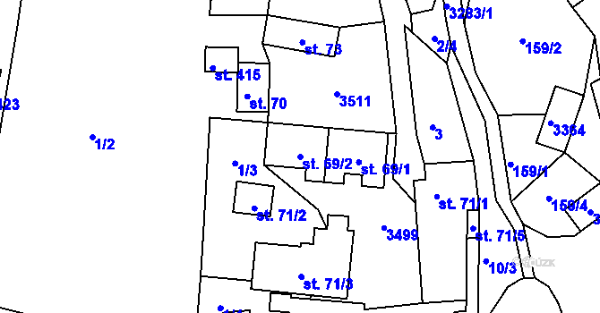 Parcela st. 69/2 v KÚ Lužná u Vsetína, Katastrální mapa