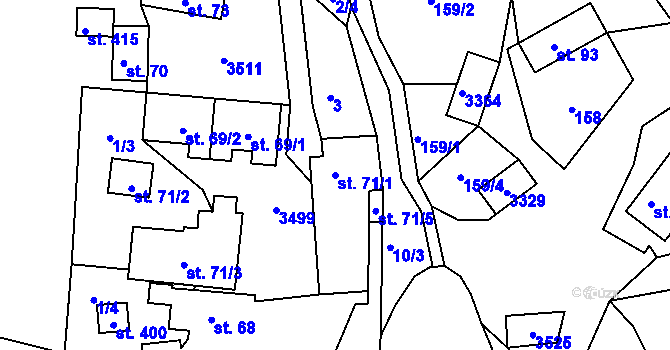 Parcela st. 71/1 v KÚ Lužná u Vsetína, Katastrální mapa
