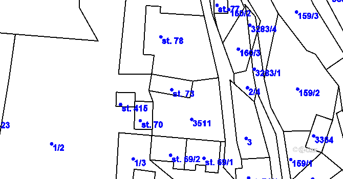 Parcela st. 73 v KÚ Lužná u Vsetína, Katastrální mapa