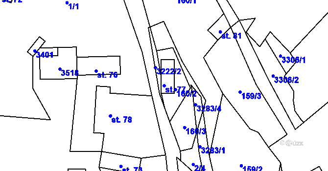 Parcela st. 77 v KÚ Lužná u Vsetína, Katastrální mapa