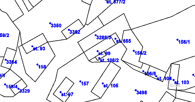 Parcela st. 99 v KÚ Lužná u Vsetína, Katastrální mapa