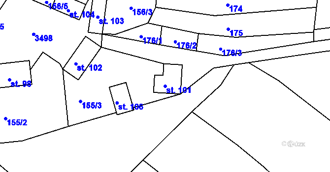 Parcela st. 101 v KÚ Lužná u Vsetína, Katastrální mapa