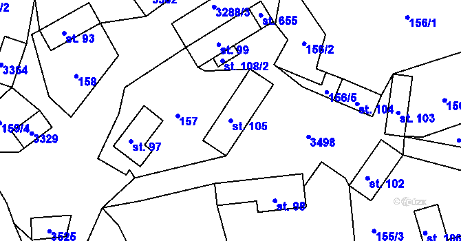 Parcela st. 105 v KÚ Lužná u Vsetína, Katastrální mapa
