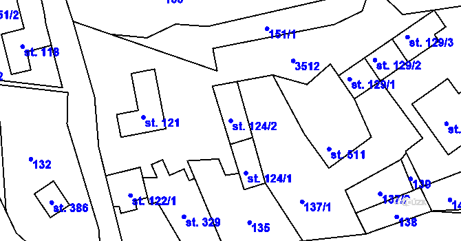 Parcela st. 124/2 v KÚ Lužná u Vsetína, Katastrální mapa
