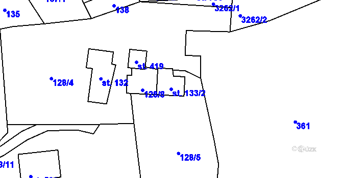 Parcela st. 133/2 v KÚ Lužná u Vsetína, Katastrální mapa