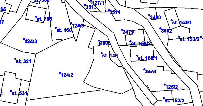 Parcela st. 149 v KÚ Lužná u Vsetína, Katastrální mapa