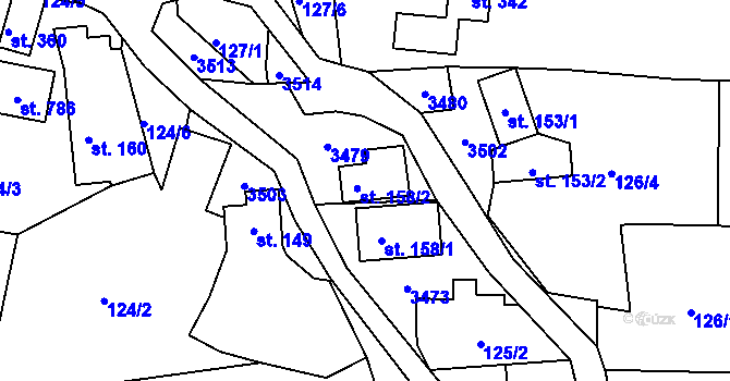 Parcela st. 158/2 v KÚ Lužná u Vsetína, Katastrální mapa