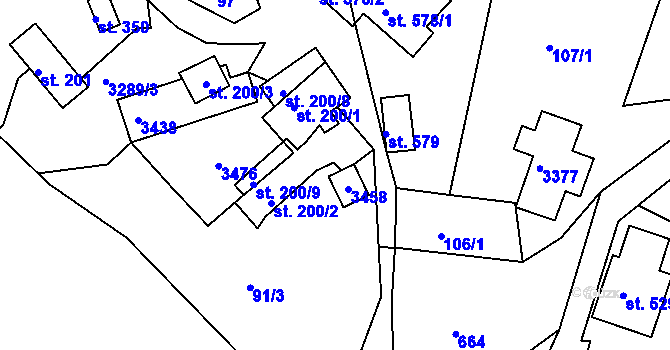 Parcela st. 200/6 v KÚ Lužná u Vsetína, Katastrální mapa