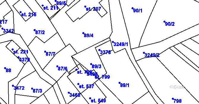 Parcela st. 209/1 v KÚ Lužná u Vsetína, Katastrální mapa